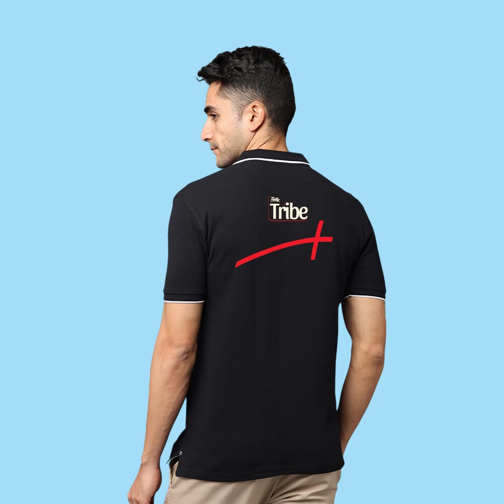 Greys&Blues Pima Collar T-Shirt- Black with White